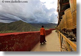 asia, clouds, horizontal, monks, prayers, tibet, wheels, yumbulagang, photograph