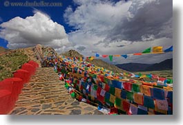 asia, clouds, cumulus, flags, horizontal, prayers, tibet, yumbulagang, photograph