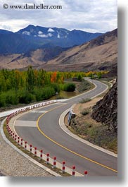asia, curved, landscapes, mountains, roads, tibet, vertical, yumbulagang, photograph