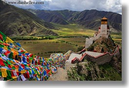 asia, asian, clouds, flags, horizontal, nature, palace, prayers, sky, style, tibet, yumbulagang, yumbulagang palace, photograph