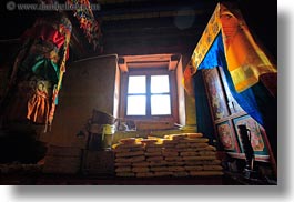 asia, bright, colorful, fabrics, glow, horizontal, lights, tibet, windows, yumbulagang, yumbulagang temple, photograph