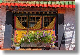 asia, colorful, flowers, horizontal, tibet, windows, yumbulagang, yumbulagang temple, photograph