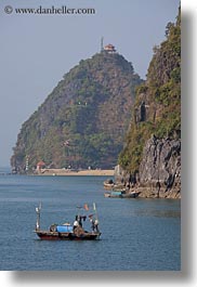 asia, boats, ha long bay, mountains, nature, small, small boats, vertical, vietnam, photograph