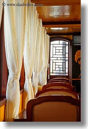 asia, boats, chairs, curtains, ha long bay, vertical, victory ship, vietnam, windows, photograph