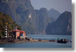 asia, dock, ha long bay, horizontal, mountains, nature, scenics, vietnam, photograph