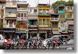 asia, buildings, hanoi, horizontal, motorcycles, vietnam, photograph