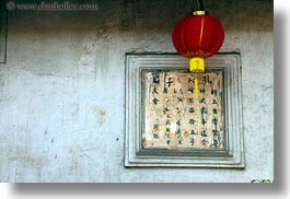 asia, caligraphy, confucian temple literature, hanoi, horizontal, lanterns, red, vietnam, photograph