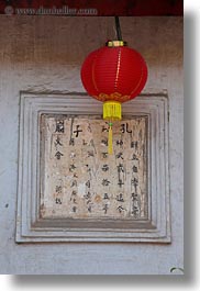 asia, caligraphy, confucian temple literature, hanoi, lanterns, red, vertical, vietnam, photograph