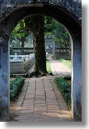 archways, asia, confucian temple literature, gardens, hanoi, trees, vertical, vietnam, photograph