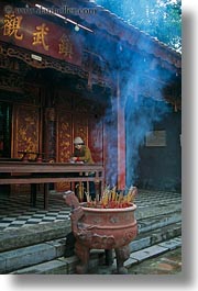asia, burning, confucian temple literature, hanoi, incense, smoke, vertical, vietnam, photograph