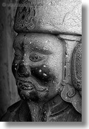 asia, black and white, confucian temple literature, guards, hanoi, sculptures, stones, vertical, vietnam, photograph