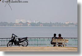 asia, couples, hanoi, horizontal, lakes, motorcycles, vietnam, photograph