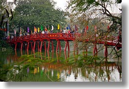 asia, bridge, crossing, hanoi, horizontal, lakes, people, red, vietnam, photograph