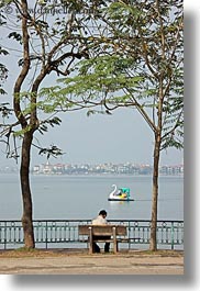 asia, hanoi, lakes, people, trees, vertical, vietnam, photograph