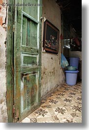 asia, doors, hanoi, old, paintings, vertical, vietnam, photograph