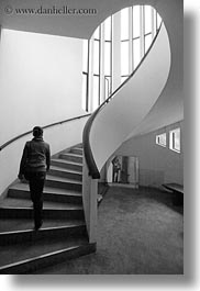asia, black and white, hanoi, museums, spiral, stairs, vertical, vietnam, walking, womens, photograph