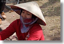 asia, conical, hanoi, hats, horizontal, people, red, vietnam, womens, photograph