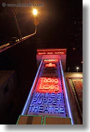 asia, hanoi, neon, puppet theater, puppets, signs, theater, vertical, vietnam, water, photograph