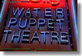 asia, hanoi, horizontal, neon, puppet theater, puppets, signs, theater, vietnam, water, photograph