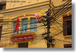 asia, balloons, colorful, hanoi, horizontal, tangled, telephones, vietnam, wires, photograph