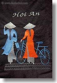 arts, asia, bicycles, embroidered, hoi an, vertical, vietnam, womens, photograph