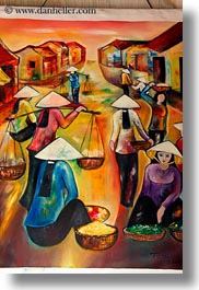 arts, asia, conical, don ganh, hats, hoi an, paintings, vertical, vietnam, womens, photograph