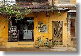 asia, bicycles, bikes, hoi an, horizontal, vietnam, walls, yellow, photograph
