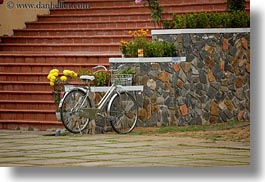 asia, bicycles, bikes, hoi an, horizontal, stones, vietnam, walls, photograph