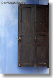 asia, blues, browns, doors, hoi an, vertical, vietnam, walls, photograph