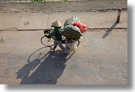 asia, bicycles, bikes, conical, hats, horizontal, hue, vietnam, womens, photograph