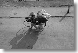 asia, bicycles, bikes, black and white, conical, hats, horizontal, hue, vietnam, womens, photograph