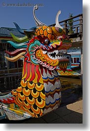 asia, boats, colorful, dragons, hue, vertical, vietnam, photograph