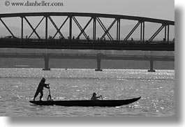 asia, black and white, boats, horizontal, hue, paddling, standing, vietnam, photograph