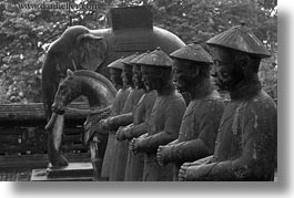 asia, black and white, horizontal, hue, khai dinh, soldiers, statues, stones, tu duc tomb, vietnam, photograph