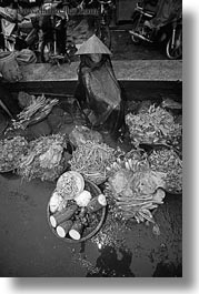 asia, black and white, hue, market, men, old, produce, selling, vertical, vietnam, photograph