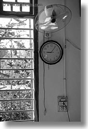 asia, black and white, clocks, fans, hue, vertical, vietnam, windows, photograph