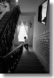 asia, black and white, hue, men, stairs, vertical, vietnam, photograph