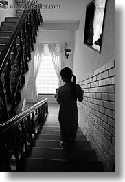 asia, black and white, hue, stairs, vertical, vietnam, womens, photograph