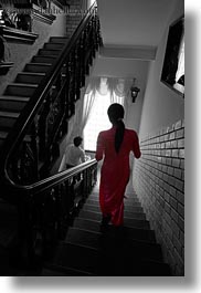 asia, color composite, hue, red, stairs, vertical, vietnam, womens, photograph