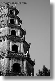 asia, black and white, hue, pagoda, thien, thien mu pagoda, vertical, vietnam, photograph