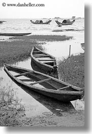 asia, black and white, boats, vertical, vietnam, villages, water, photograph