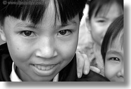 asia, asian, black and white, emotions, girls, horizontal, people, smiles, vietnam, villages, photograph