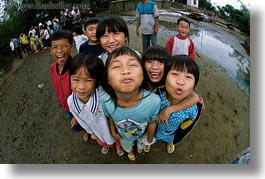 asia, asian, childrens, downview, emotions, fisheye lens, groups, horizontal, people, perspective, smiles, vietnam, villages, photograph