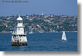 australia, boats, horizontal, lighthouses, nature, ocean, sailboats, sydney, transportation, water, photograph