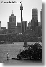 australia, black and white, buildings, cities, cityscapes, skyscrapers, space needle, structures, sydney, vertical, photograph