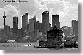 australia, black and white, buildings, cityscapes, clouds, horizontal, nature, sky, space needle, structures, sydney, photograph