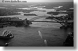 aerials, australia, black and white, bridge, dusk, harbor bridge, horizontal, nite, structures, sydney, photograph