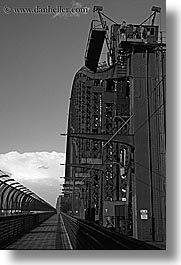 australia, black and white, bridge, harbor bridge, industrial, structures, sydney, vertical, photograph