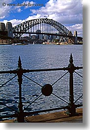 australia, bridge, fences, harbor bridge, irons, materials, railing, structures, sydney, vertical, photograph