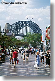 australia, bridge, crowds, harbor bridge, people, structures, sydney, vertical, walking, photograph